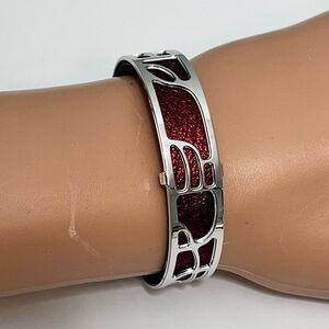 Les Georgette silver Color Bangle w/ PURPLE /BLUE Leather
